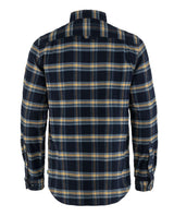 Fjällräven Övik Heavy Flannel Shirt Men mörkblå flanellskjorta sedd bakifrån.