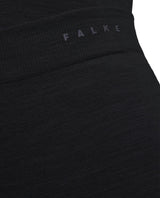 Närbild på Falke Wool-Tech Light 3/4 Tights för dam i svart med synlig logotyp på linningen.