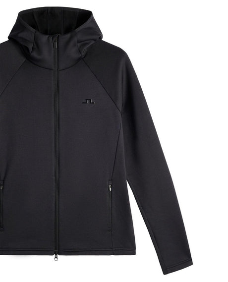 J.Lindeberg Pollock Polartec Hood Men - Svart mellanlager med huva och dragkedja.
