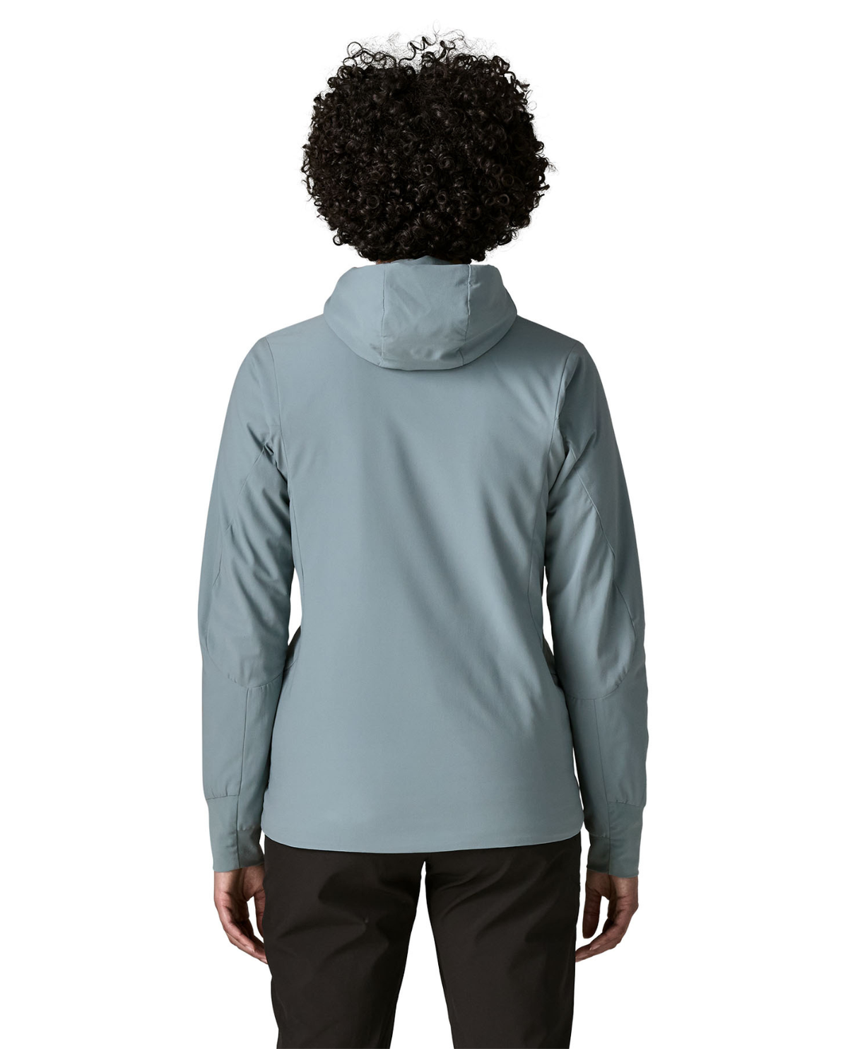 Patagonia Nano-Air Light Hoody dam i färgen Blue Sage visad bakifrån med huva.