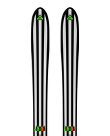 Salomon départ. 01 parkskidor med svart-vitrandig design och neongröna detaljer.