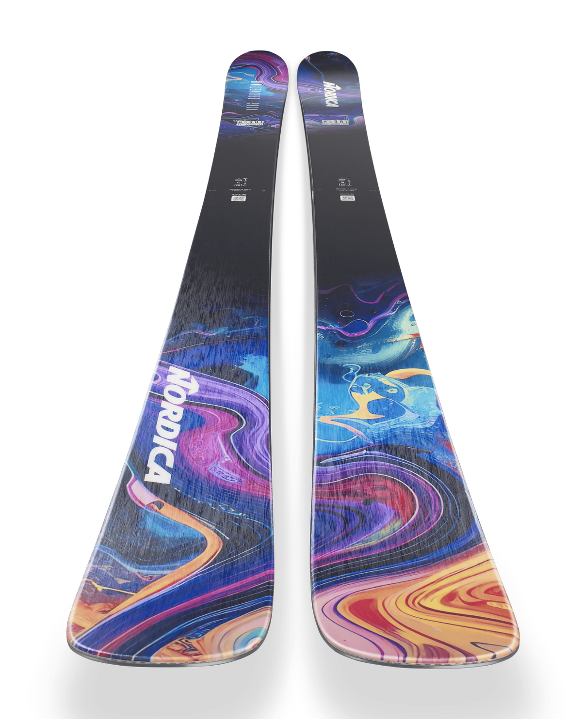 Nordica Unleashed 98 CA 26/27 freerideskidor i blått och mönstrad design framifrån