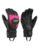 Leki WCR Pro TR Mitt Junior racingvante i svart och neonrosa med Trigger-system för alpina tävlingsåkare.