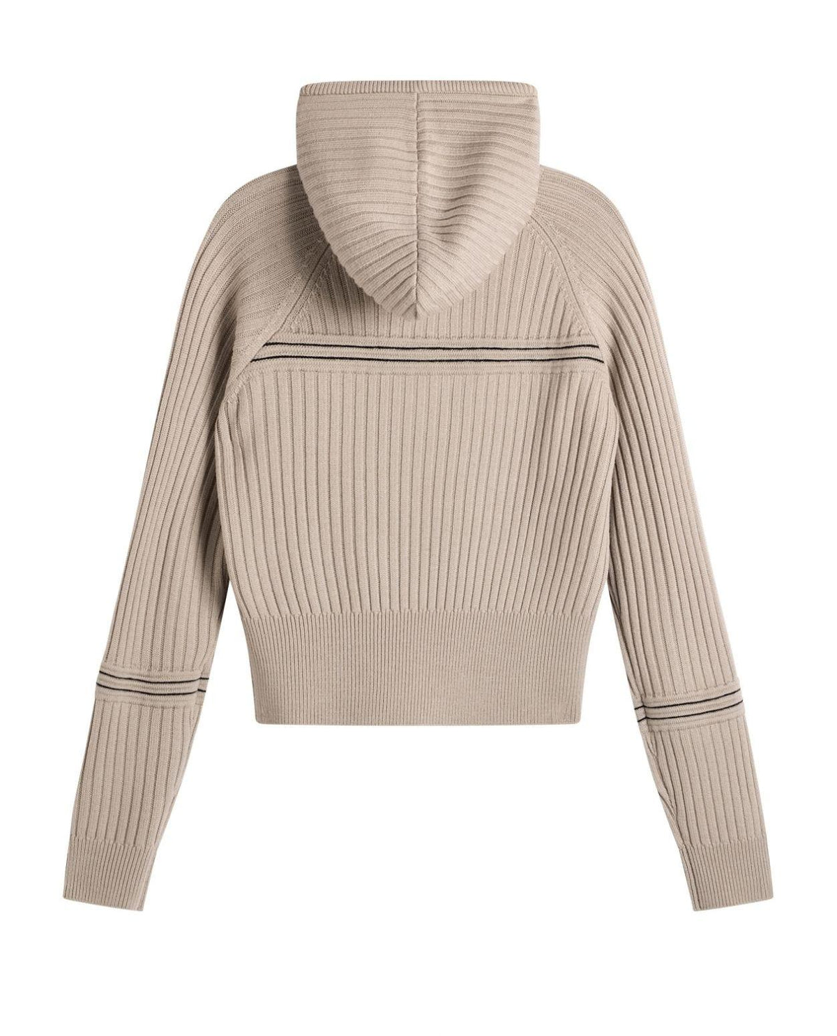 J.Lindeberg Hilda Knitted Rib Hoodie Women i färgen moonbeam beige, bakifrån.