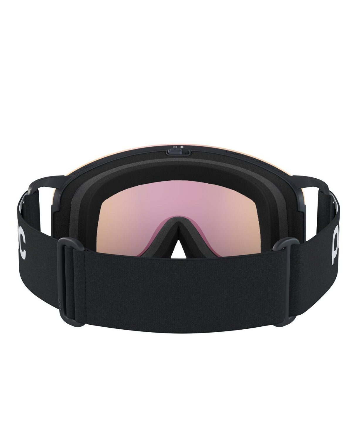 POC Nexal skidglasögon i Uranium Black och Partly Sunny Orange sedda bakifrån med rem.