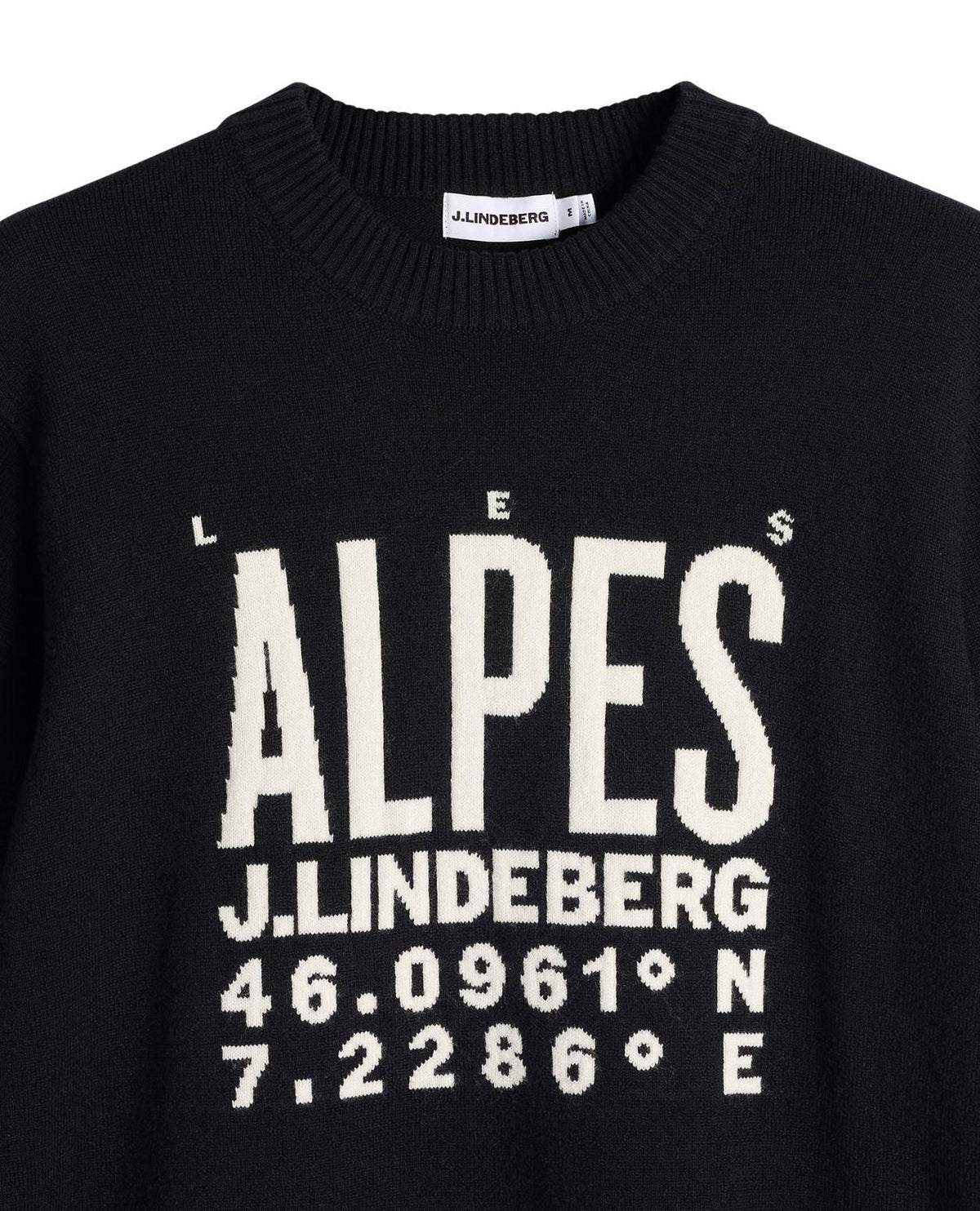 J.Lindeberg William Knitted Sweater Men - Svart stickad tröja med ALPES-tryck