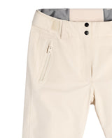 Närbild på midja och dragkedjeficka på J.Lindeberg Elara Pant Women i färgen Moonbeam Beige.