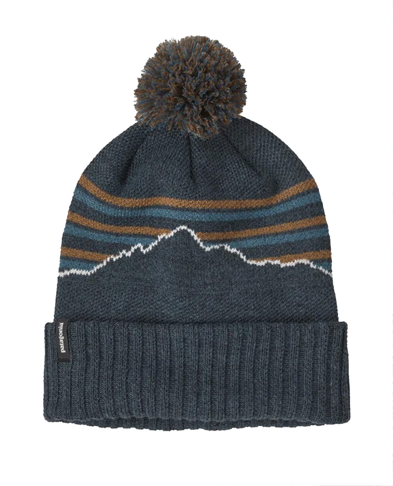 Patagonia Powder Town Beanie Fitz Roy Stripe Knit Smolder Blue