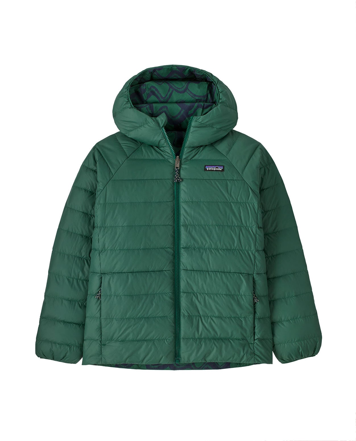 Patagonia Junior Reversible Down Sweater Hoody Conifer Green