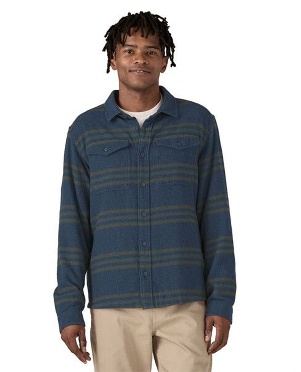 Patagonia Men Fjord Flannel Shirt Treelined: Smolder Blue